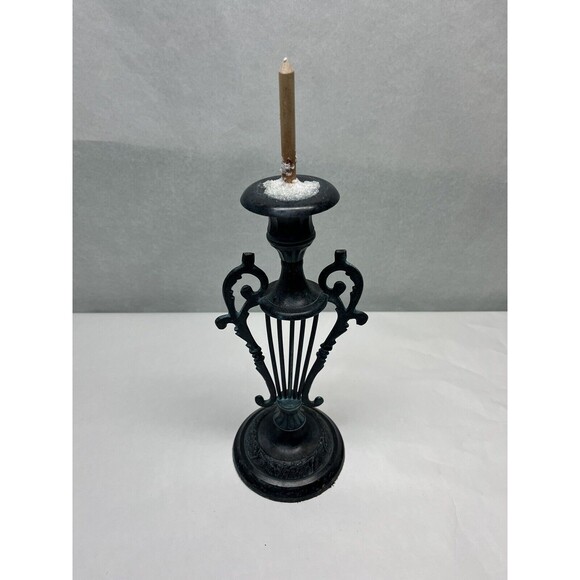 Vintage Brass Metal Harp Shaped 12" Tall Made in India Candle Stick Holder - Picture 2 of 5